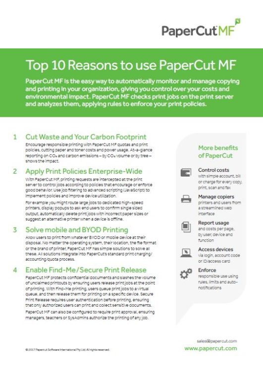 Top 10 Reasons, Papercut Mf, D&D Office Machines